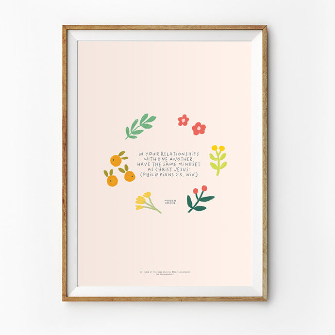 kawaii christian wall art poster that says "In your relationships with one another, have the same mindset as Christ Jesus"