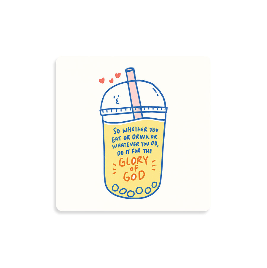 Glory of God Christian wooden coaster inspired by 1 Corinthians 10:31.