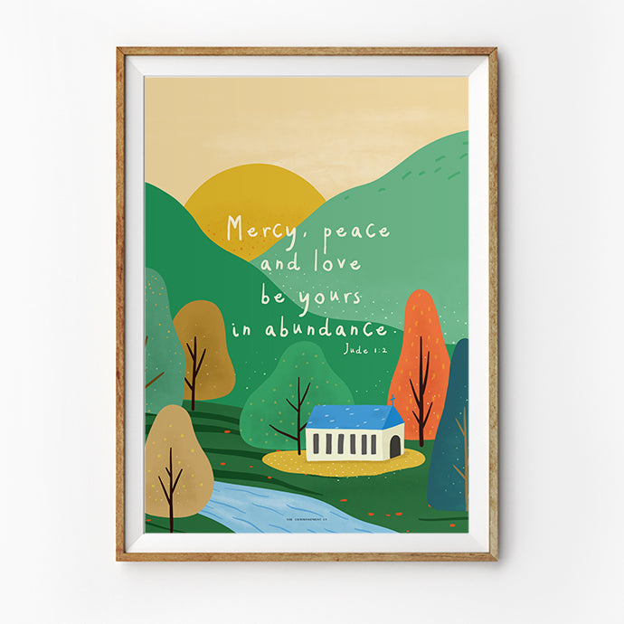 Mercy Peace and Love Jude 1:2 Christian poster by The Commandment Co.