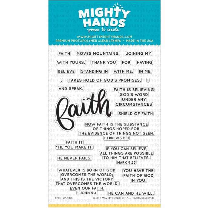Faith Words photopolymer clear stamp set. Includes 1 large sentiments and 22 small sentiments. Arts and Craft ideas. DIY birthday card and bookmark ideas.