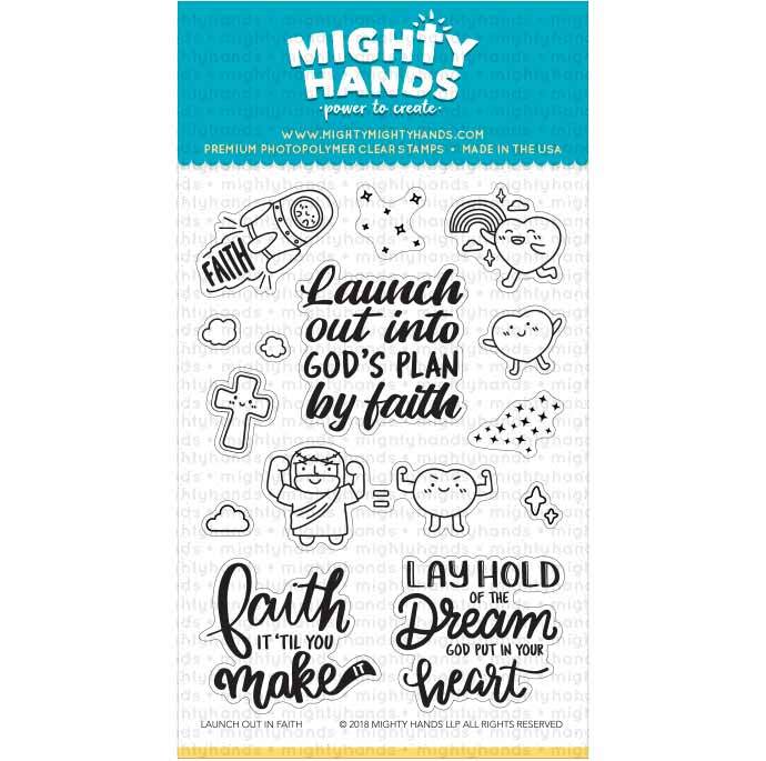Launch out into God’s plan  photopolymer clear stamp set. Includes three sentiments and 11 images. Arts and Craft ideas. DIY birthday card and bookmark ideas.