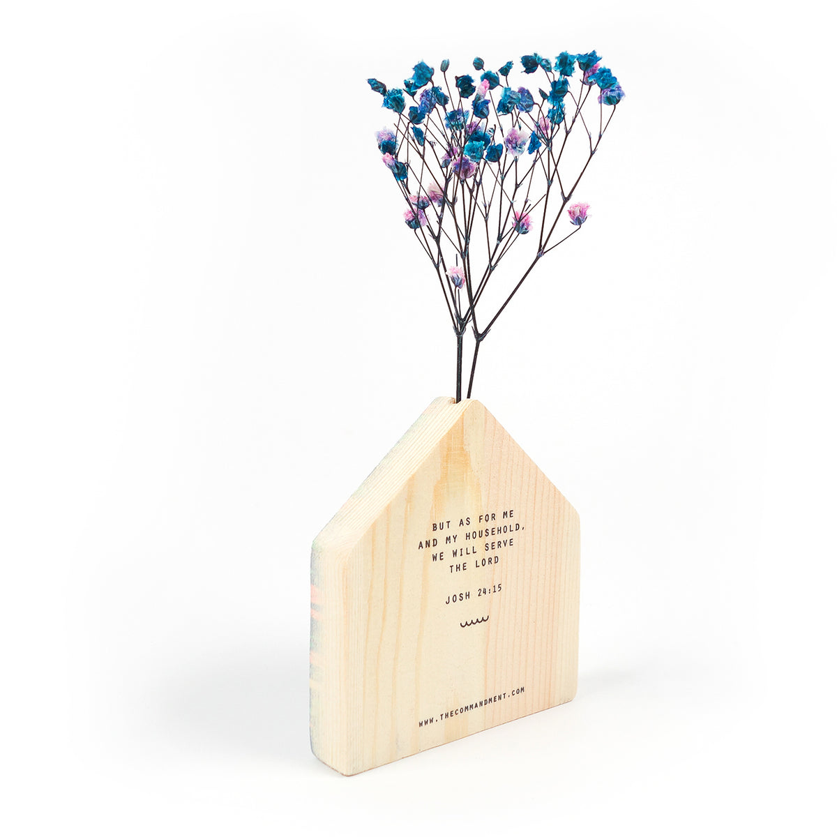 Small wooden Christian vase with dried flowers and Numbers 6:24 blessing.
