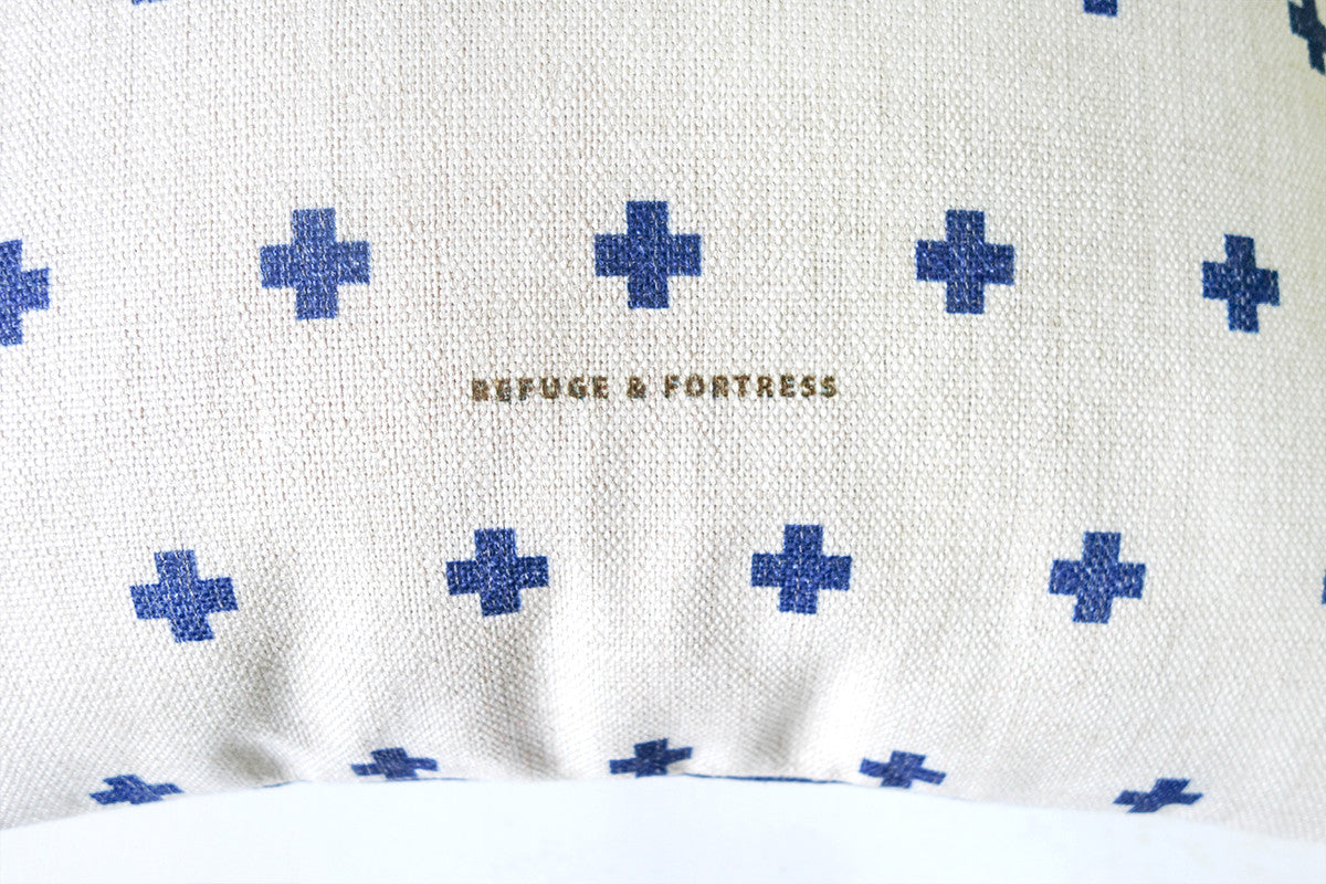 Close-up of the Refuge & Fortress Christian cushion cover