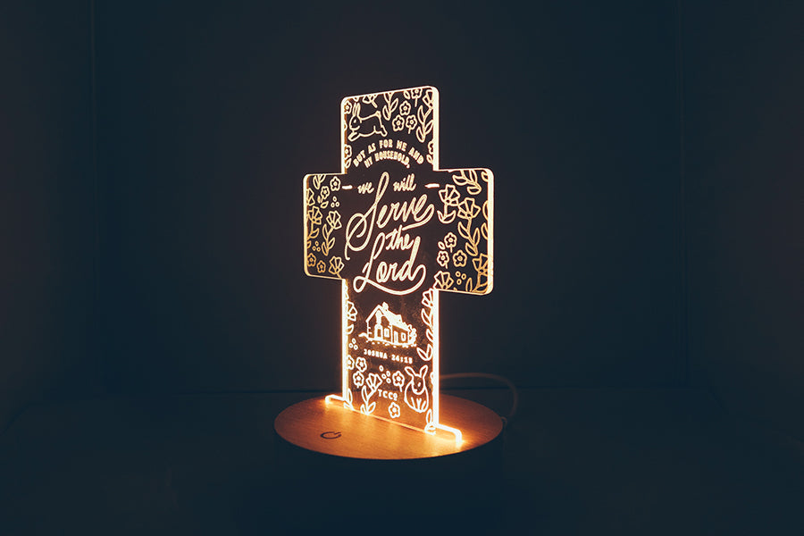Household Serve The Lord Christian night light with acrylic cross