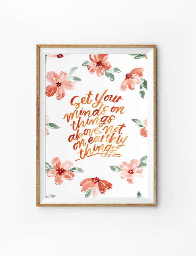 wall art print with red flowers design and bible verse wording by Jenn lovethatletters