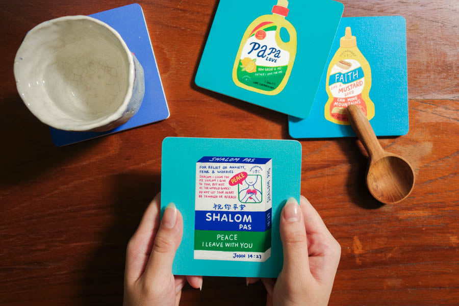 Shalom Pas | Coasters {LOVE SUPERMARKET} - coasters by The Commandment Co, The Commandment Co , Singapore Christian gifts shop