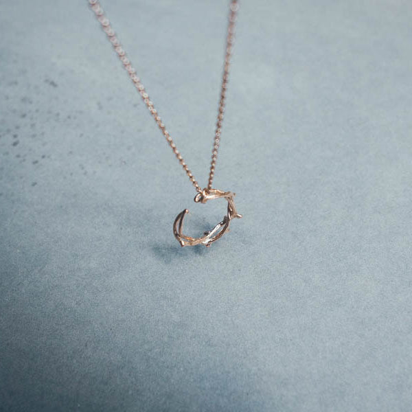 Rose Gold Crown of Thorns adjustable ring pendant on chain.