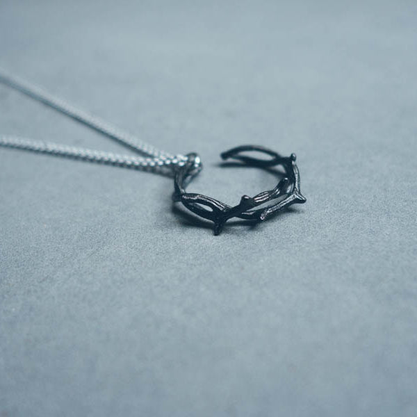 Black Crown of Thorns Christian ring necklace.
