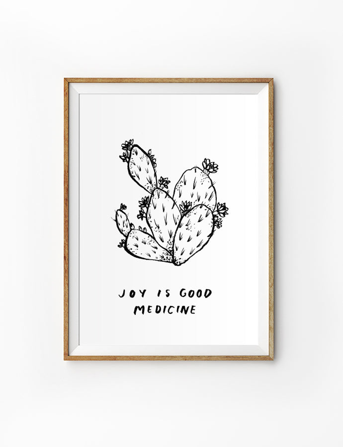 Poster featuring beautiful typography bible verses with cactus designs ‘Joy is good medicine’. 200GSM paper, available in A3,A4 size.