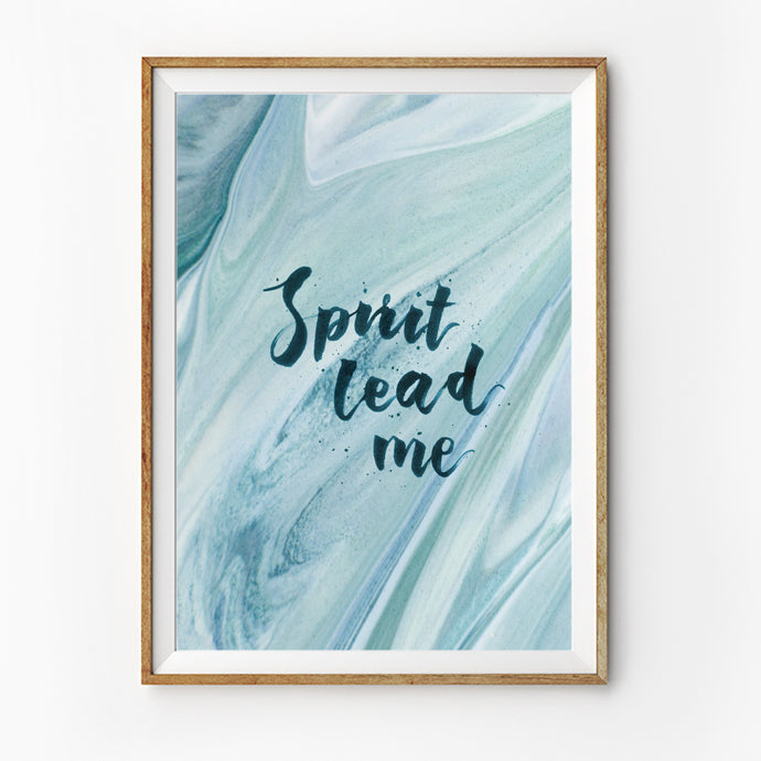 Posters featuring beautiful typography bible verses with blue designs. ‘Spirit lead me’. 200GSM paper, available in A3,A4 size.