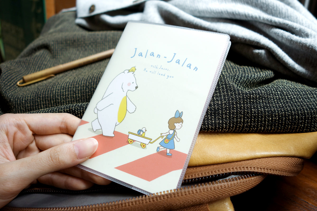 Jalan-Jalan With Jesus Christian passport cover with playful travel design.