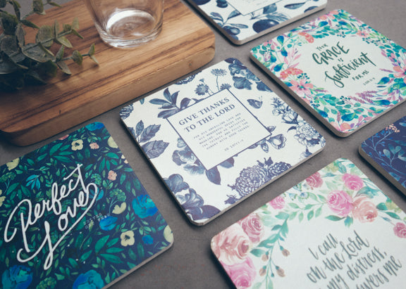 Floral Grace Is Sufficient wooden Christian coaster design
