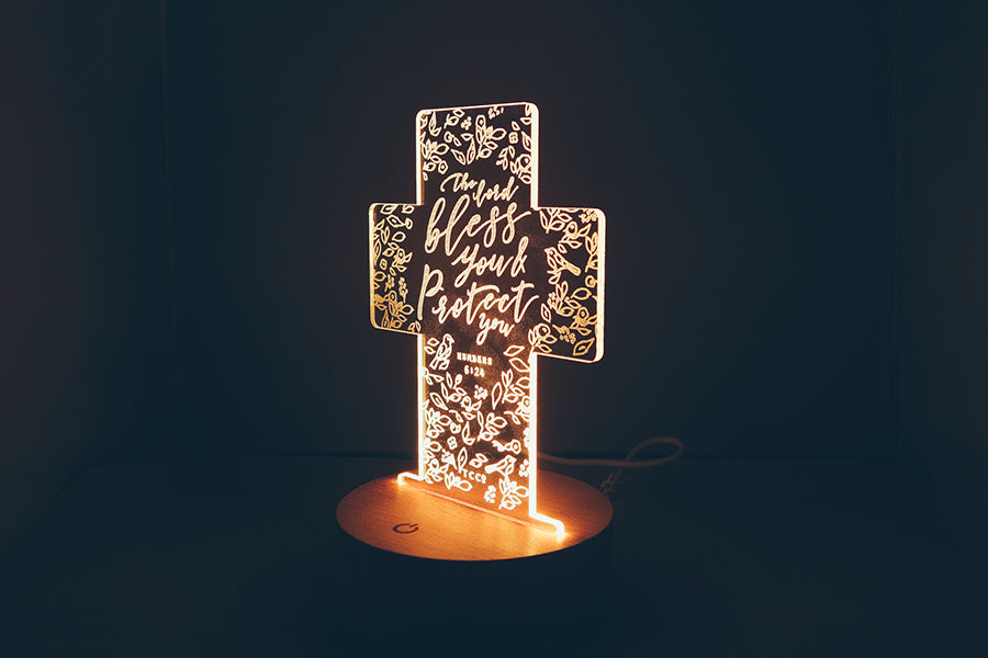 The Lord Bless You night light with cold-white LED glow