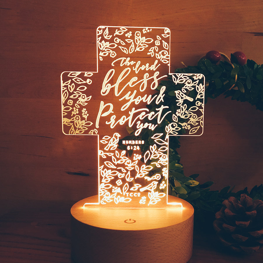 The Lord Bless You and Protect You cross-shaped Christian night light