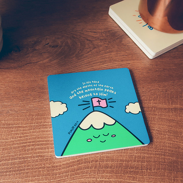 The Mountain Peaks Christian coaster styled as a faith-filled gift.