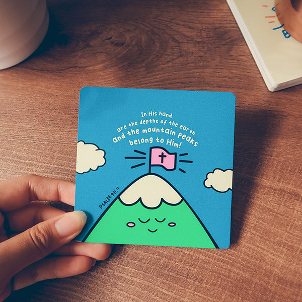 Psalm 95:4 Mountain Peaks wooden Christian coaster product view.