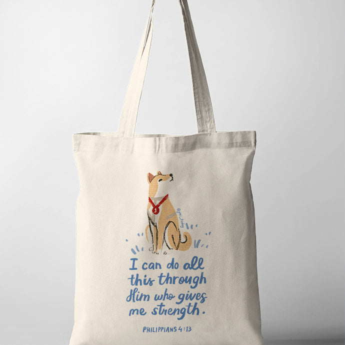 Christianity tote bag outfit design with cute doggie design by YMI x TCCO