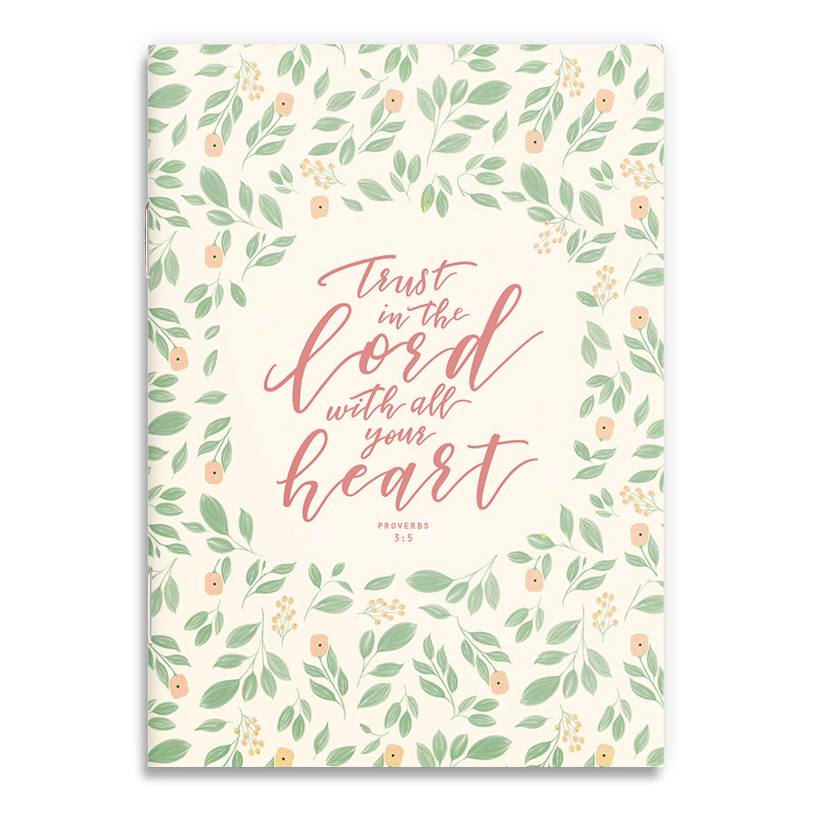 Trust in the Lord A6 Christian notebook front cover inspired by Proverbs 3:5–6.