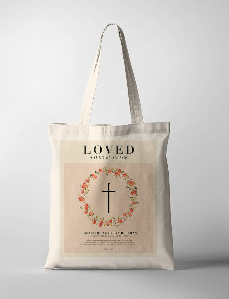 Chosen. Loved. Faith. Baptism Tote Bag {Customisable} - tote bag by The Commandment Co, The Commandment Co , Singapore Christian gifts shop