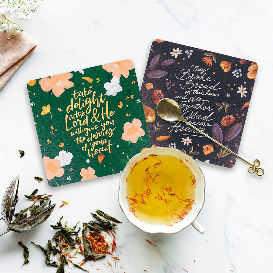 Take Delight In The Lord wooden coaster featuring the faith message about the desires of your heart.