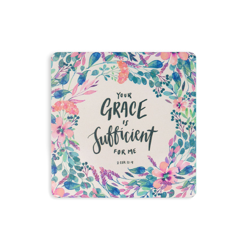 Grace Is Sufficient Christian wooden coaster inspired by 2 Corinthians 12:9