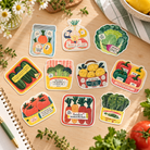 Love Supermarket Fresh Vegetables faith-inspired vinyl stickers styled individually on a bright kitchen table