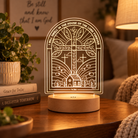 I Will Dwell in the House of the Lord Psalm 23:6 Christian night light glowing on a wooden table in a warm homely setting