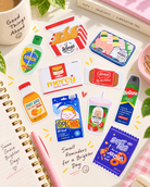 Love Supermarket Munches Christian vinyl stickers styled individually across a bright creative desk
