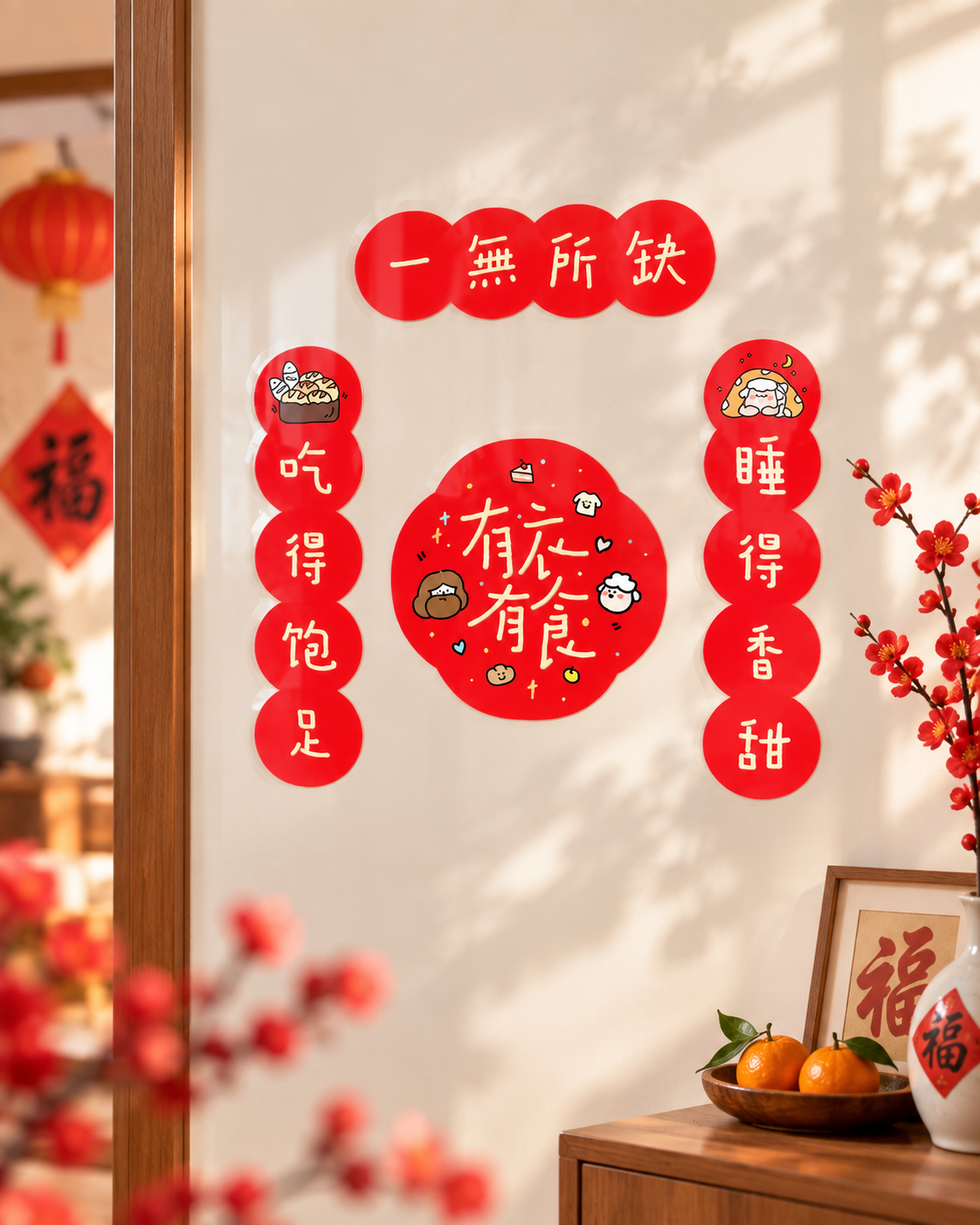The Lord Will Supply Chinese New Year Christian couplet set displayed on a home wall with festive red decorations
