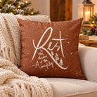 Rest in the shadow of the Almighty brown Christian cushion cover on a cosy sofa