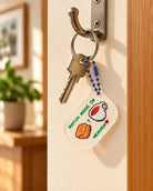 Match Made in Heaven kaya toast and kopi acrylic keychain hanging with house keys