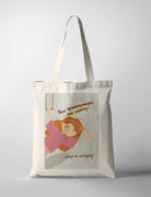 Inspirational Christian Tote Bag of a smiling girl swinging joyfully with the words: 'Your breakthroughs are coming... keep on swinging!' The artwork encourages perseverance and hope through faith.
