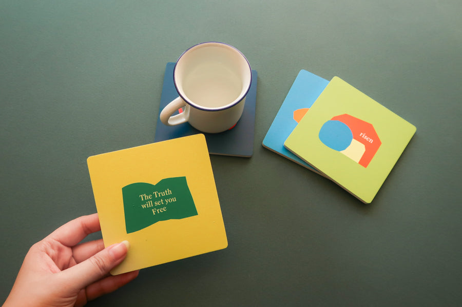 Contemporary Christian Gift Idea: Modern wooden squares with vibrant designs.