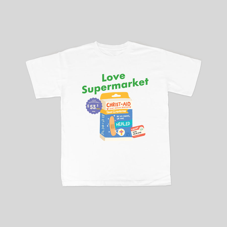 Healing Groceries Shirt with Christ Aid Love Bandages