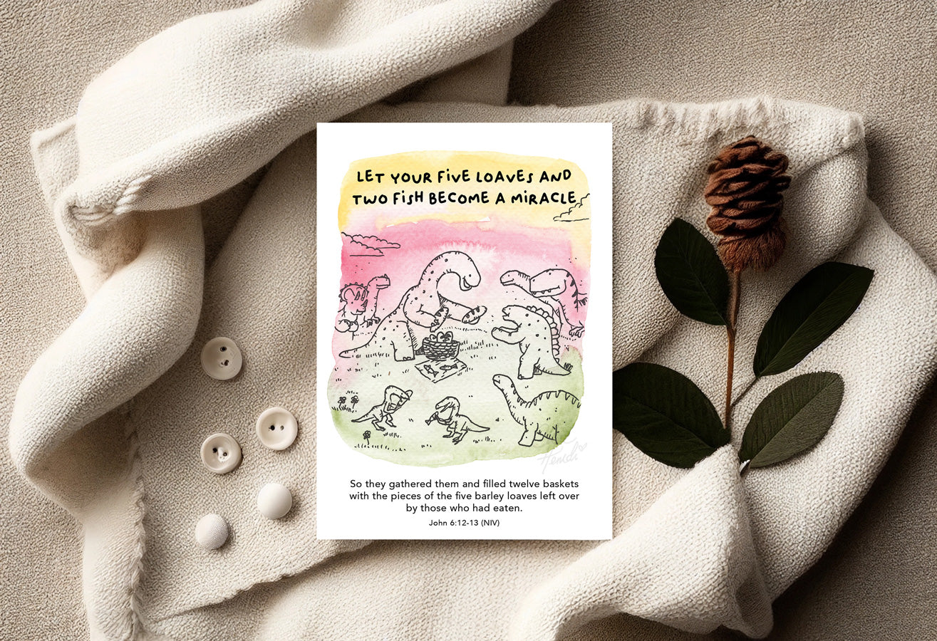 Joyful dino blessings on this Christian greeting card