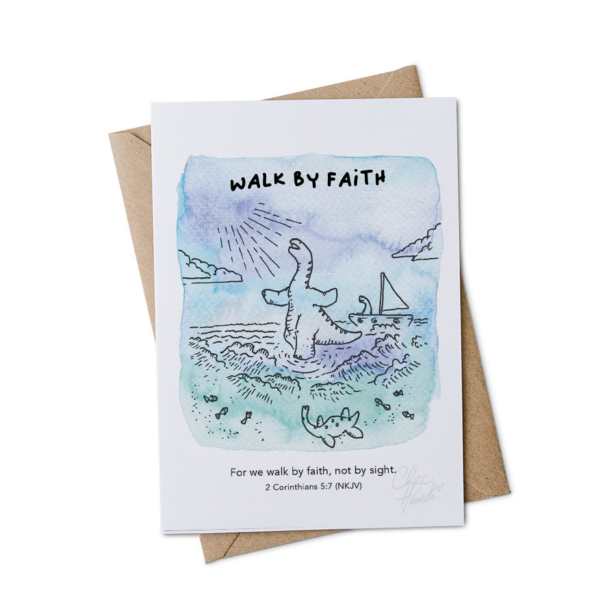 Dino Blessings Overflow: Christian-themed card featuring an adorable dinosaur friend