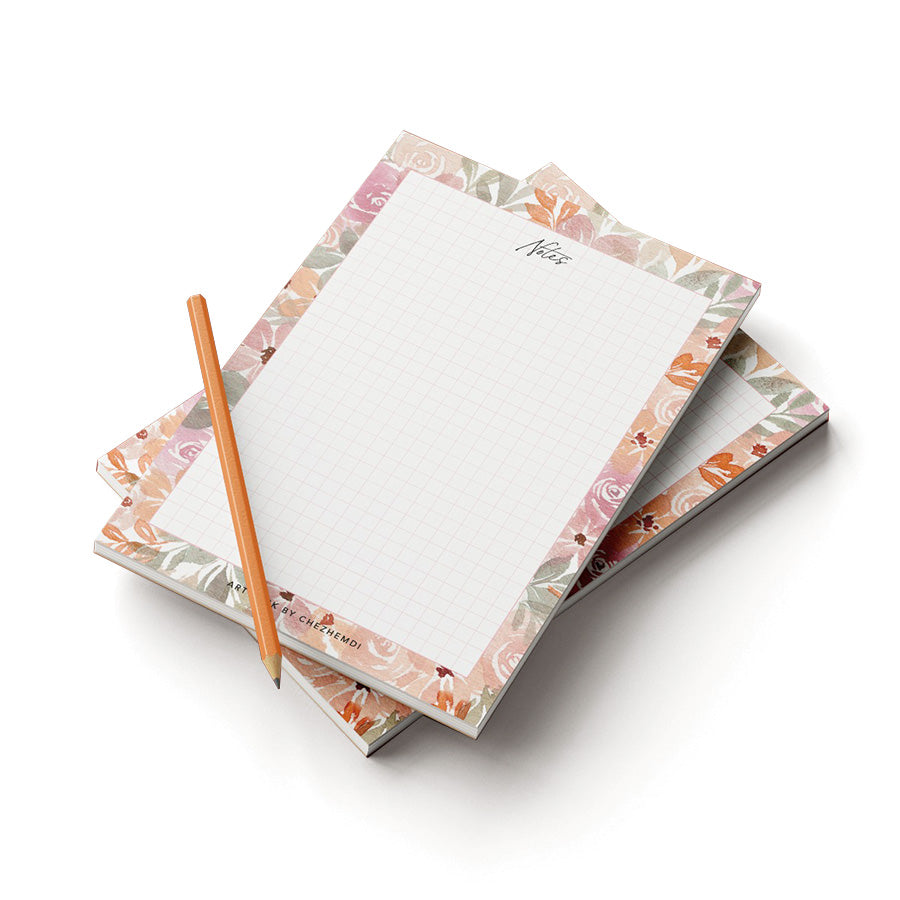 Chic Floral Square Notepad: 50 pages, tear-off design, includes handy ballpoint pen