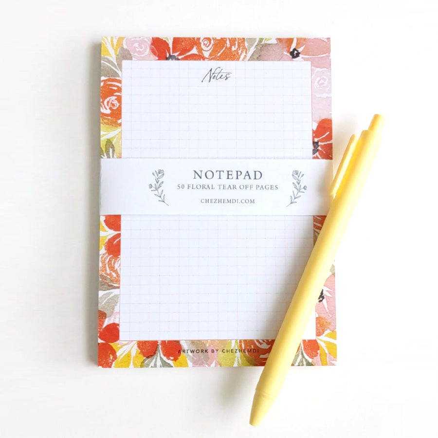 Floral Square Pad: Tear-off sheets, 50 pages, and a complimentary ballpoint pen included