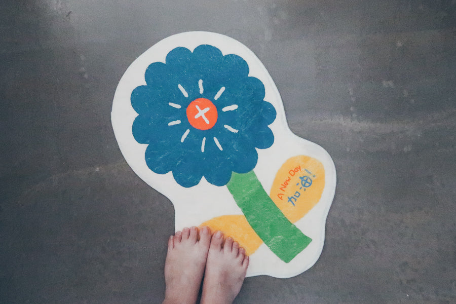 Modern door mat featuring kawaii Christian design