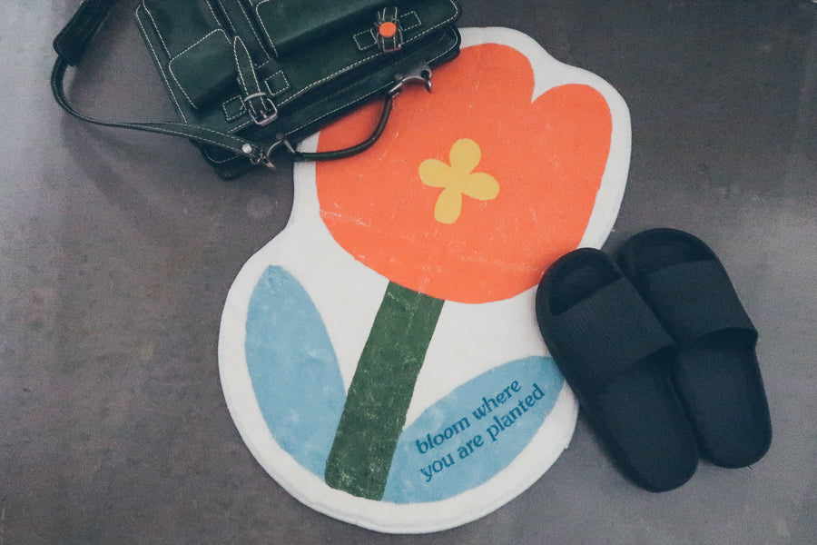Christian-themed flower door mat with a modern design