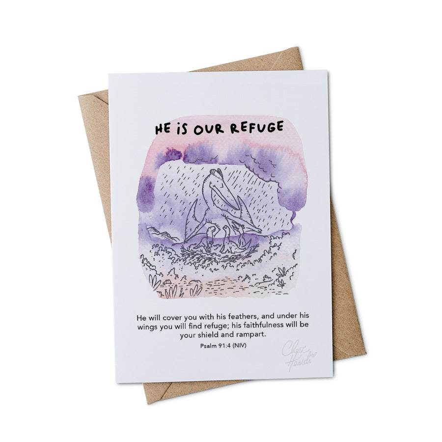 Adorable dino spreading God's love in this card