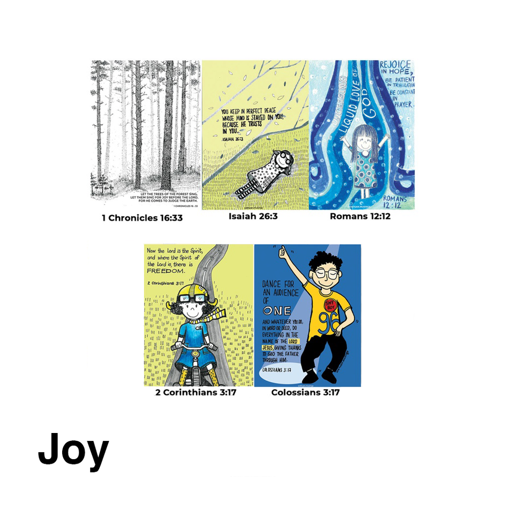 A set of 5 Joyful Christian greeting cards design. spread the joy