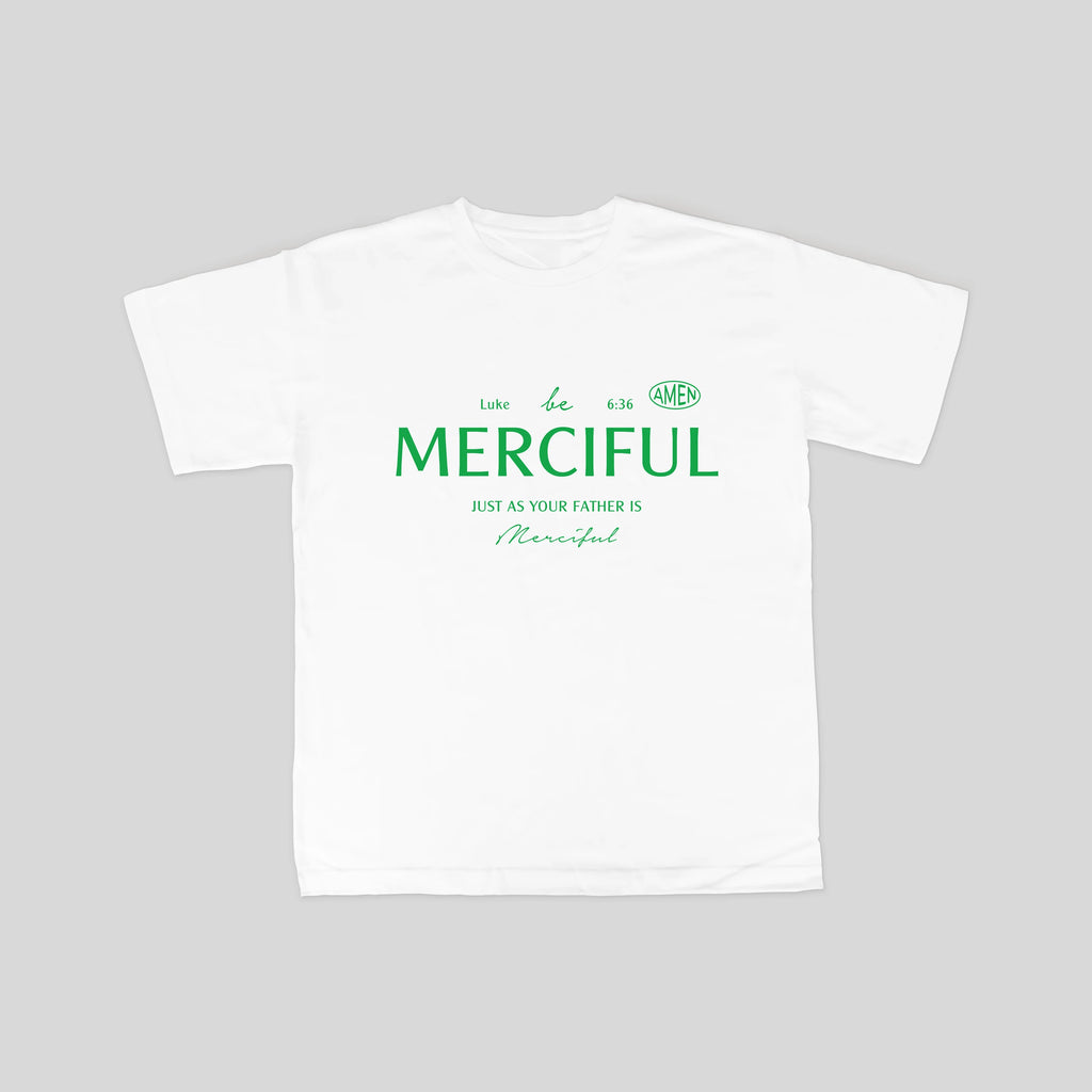 Christian 'Be Merciful' Tee: Modern, simple typography design, perfect for expressing compassion and faith.