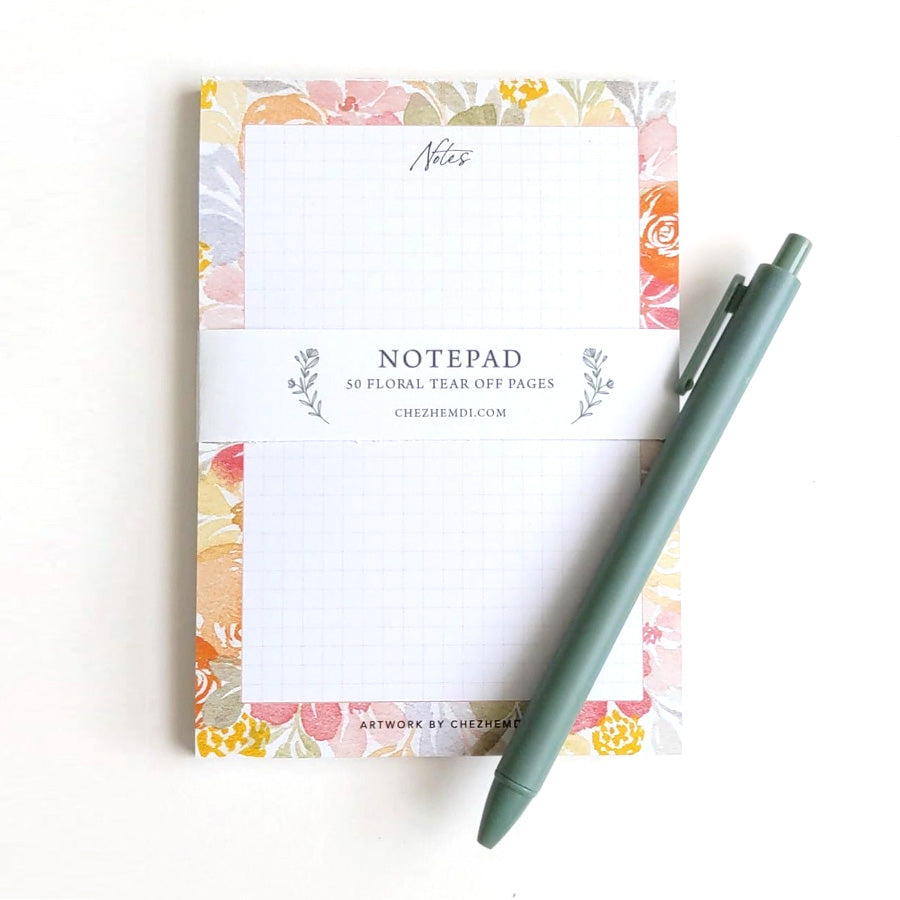 Floral Square Stationery: 50 pages, easy tear-off, with a bonus ballpoint pen