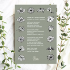 A6 postcard featuring hand-drawn floral illustrations and an encouraging message about growing in your own time without comparing your journey to others.