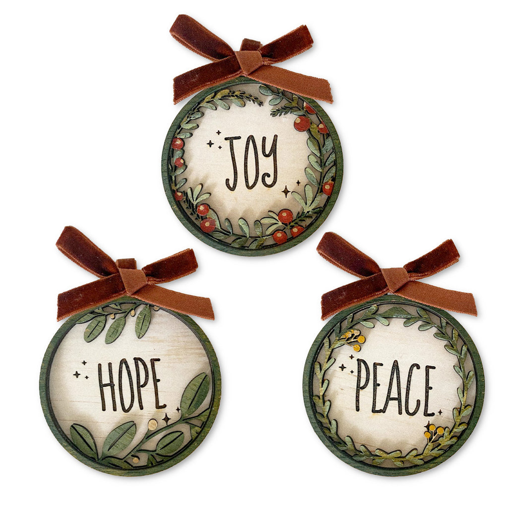 Bauble Set of Three - Hope, Joy, Peace {Wood Craft}