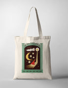 Eco-friendly tote bag with a creative 'Dream Catcher' print, showcasing a whimsical design of a woman catching stars.