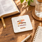 All Things Are Possible white-edged scripture coaster beside a Bible, notebook, pen and water bottle on a wooden desk