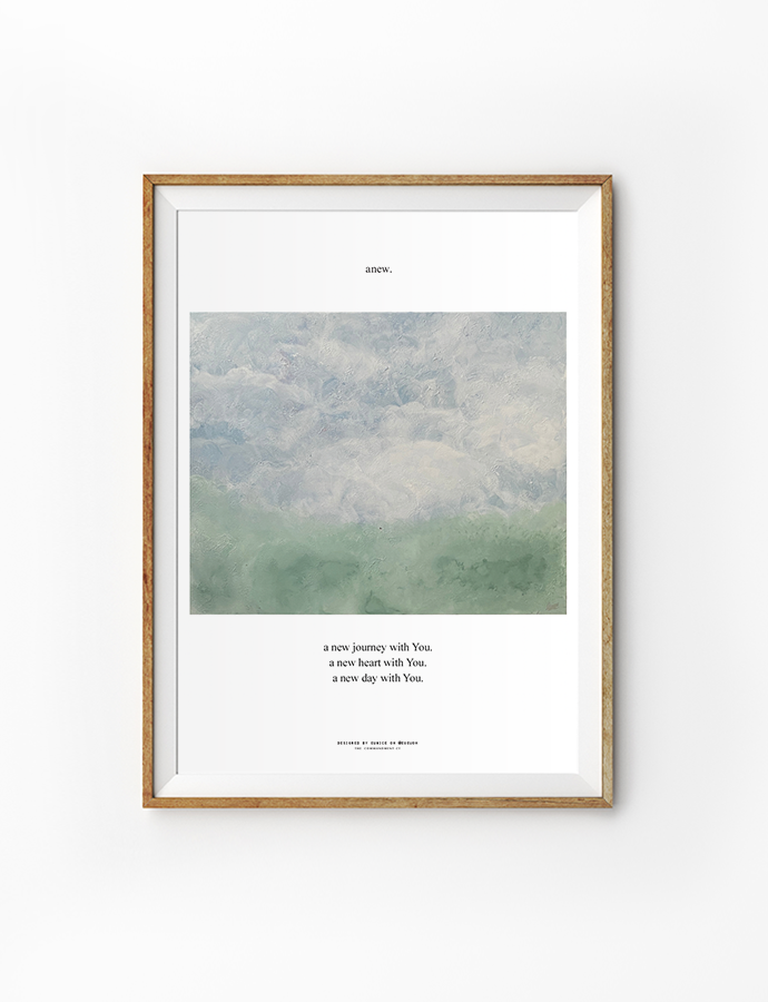 Inspirational Christian poster showcasing a serene watercolor scene, encouraging viewers to embrace new beginnings and a renewed relationship with God.