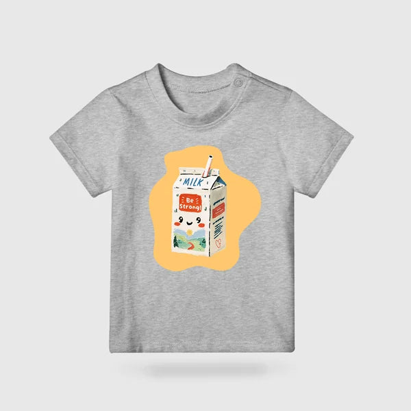 Grey Be Strong Milk kids T-shirt with Be Strong milk carton design